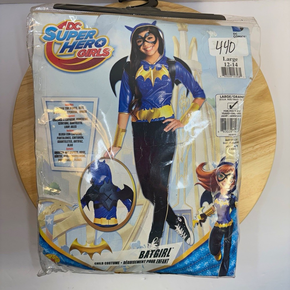 DC Super Hero Girls Batgirl Costume Large 12-14 Hooded Top pants Belt Mask Wings